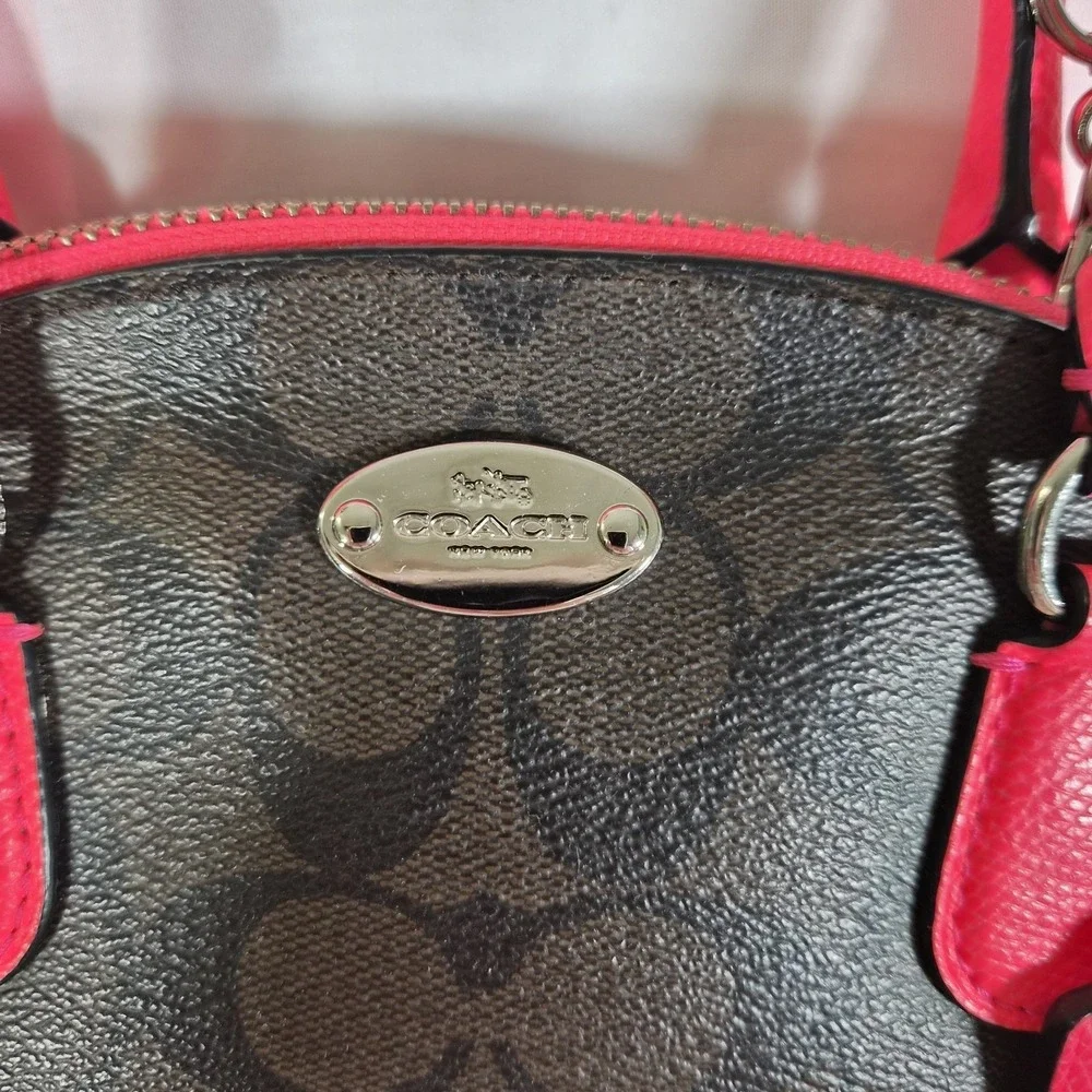 Coach Signature Dome Satchel‎ Bag Brown Pink Leather Crossbody Purse
